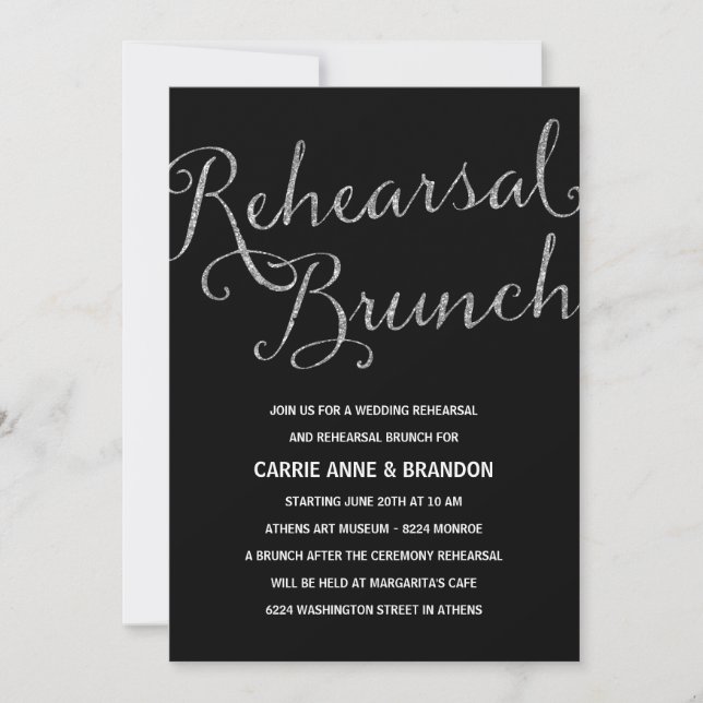 Chic Shimmer | Faux Silver Foil Rehearsal Brunch Invitation (Front)
