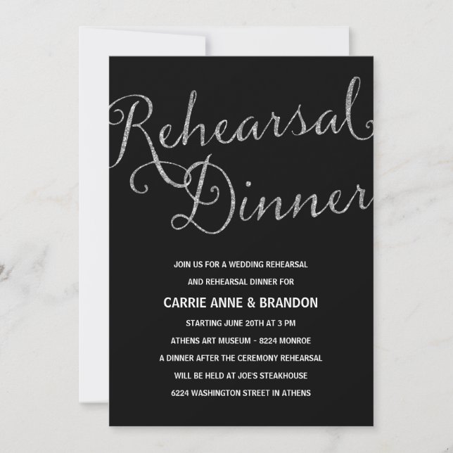 Chic Shimmer | Faux Silver Foil Rehearsal Dinner Invitation (Front)