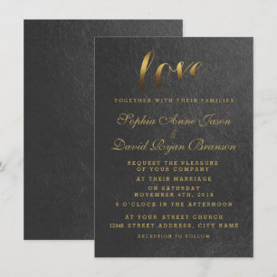 Chic Shining Gold Foil Love Black Wedding Invite