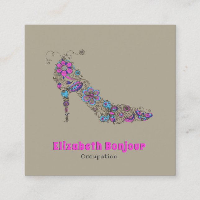 Chic Shoe PAPER/SIZE/SHAPE OPTIONS - Square Business Card (Front)