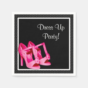 Chic Shoes Girly Pink and Black Dress Up Party Napkin