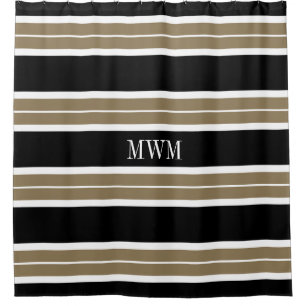 CHIC SHOWER CURTAIN_620 TAN/BLACK/WHITE STRIPES SHOWER CURTAIN
