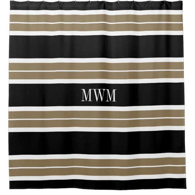 CHIC SHOWER CURTAIN_620 TAN/BLACK/WHITE STRIPES SHOWER CURTAIN (Front)