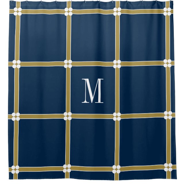 CHIC SHOWER CURTAIN_GOLD/NAVY/WHITE CURTAIN (Front)