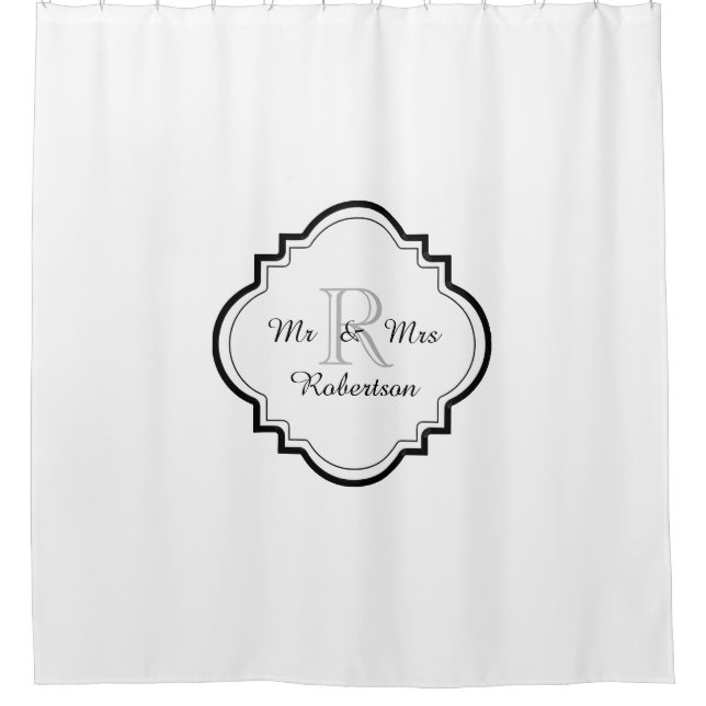 CHIC SHOWER CURTAIN_"Mr & Mrs" BLACK/GRAY/WHITE Shower Curtain (Front)