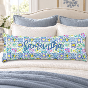 Chic Sicilian azulejo Amalfi Mediterranean tiles Body Cushion
