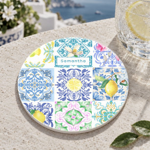 Chic Sicilian azulejo Amalfi Mediterranean tiles Coaster