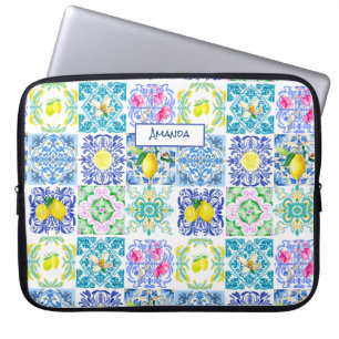 Chic Sicilian azulejo Amalfi Mediterranean tiles Laptop Sleeve