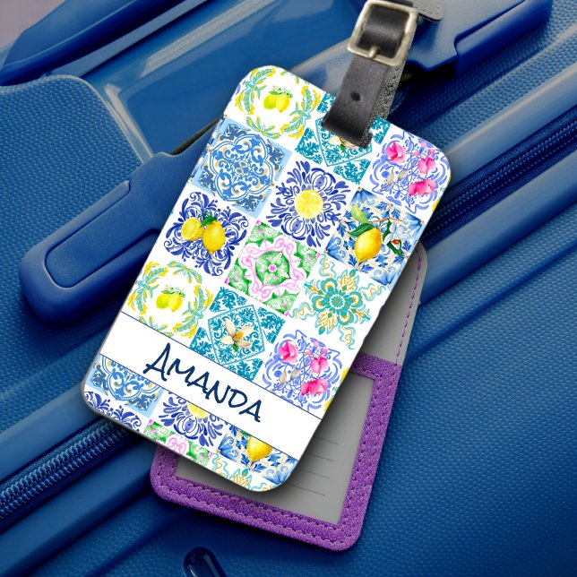 Chic Sicilian azulejo Amalfi Mediterranean tiles Luggage Tag (Creator Uploaded)