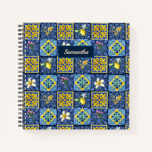 Chic Sicilian Blue White Mediterranean Tiles Notebook