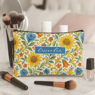 Chic Sicilian Colorful Leaves Floral Art Pattern Accessory Pouch