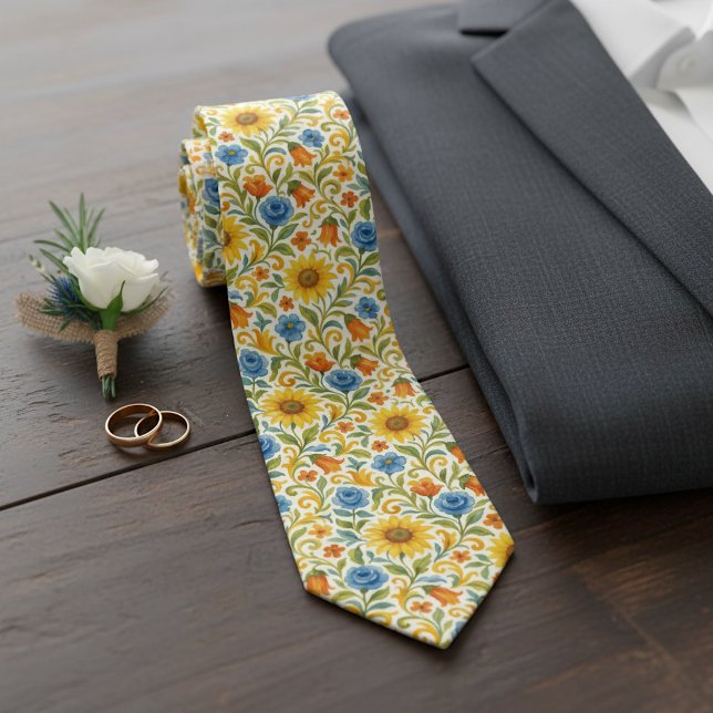 Chic Sicilian Colourful Floral Sunflowers Pattern Tie (Creator Uploaded)