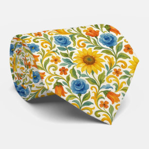 Chic Sicilian Colourful Leaves Floral Art Pattern Tie