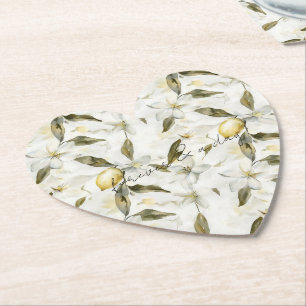 Chic Sicilian Summer Lemons Floral Wedding Paper Coaster