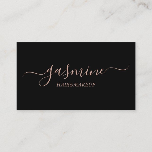 Chic Signature Rose Gold and Black Typography Business Card (Front)