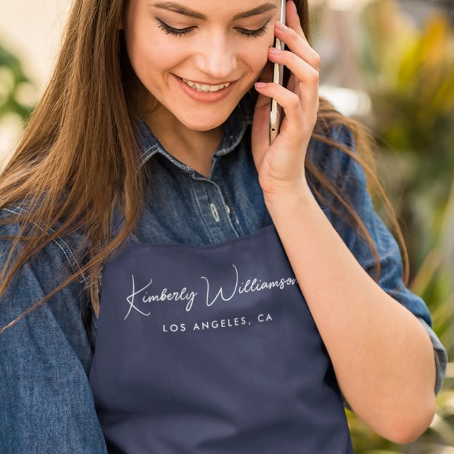 Chic Signature Script Blue Salon Apron (Empower your name in our signature script as your logo and brand identity)
