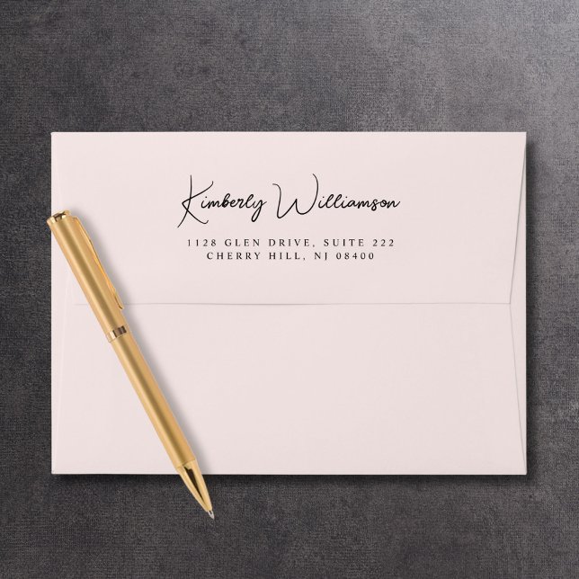 Chic Signature Script Monogram Pink Return Address Envelope (Empower your name in our signature script as your logo and brand identity)