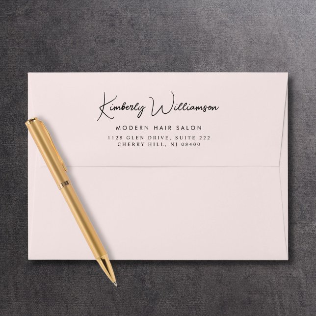Chic Signature Script Pink Business Return Address Envelope (Empower your name in our signature script as your logo and brand identity)