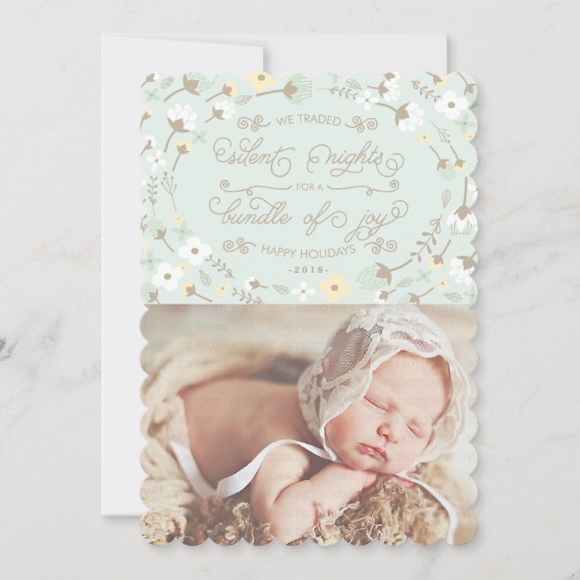 Chic Silent Night First Christmas Photo Card (Front)