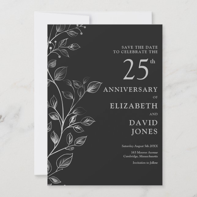 Chic Silver 25th Wedding Anniversary Save The Date (Front)