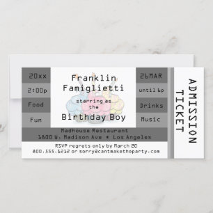 Chic Silver Admission Ticket Birthday Invite