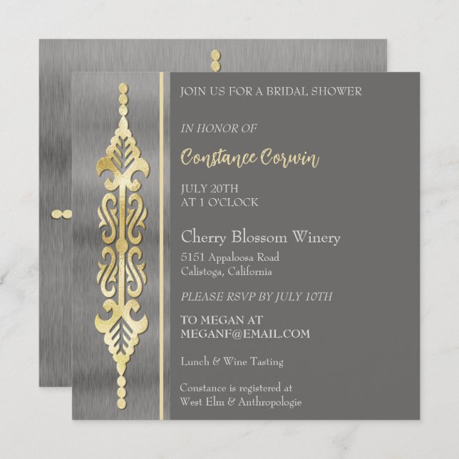 Chic Silver and Gold Bridal Shower Invitation (Front/Back)