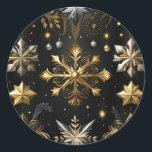 Chic Silver And Gold Snowflakes Classic Round Sticker<br><div class="desc">*Customise with additional text.</div>