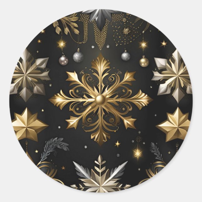 Chic Silver And Gold Snowflakes Classic Round Sticker (Front)