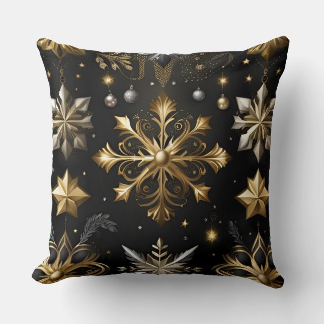 Chic Silver And Gold Snowflakes Cushion (Front)