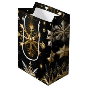 Chic Silver And Gold Snowflakes Medium Gift Bag