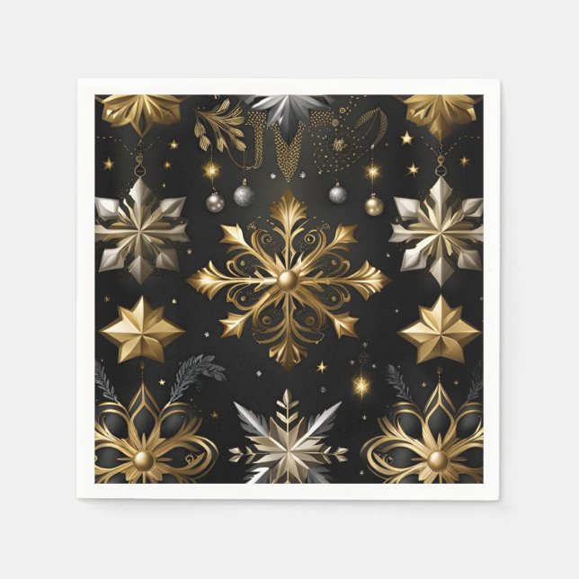 Chic Silver And Gold Snowflakes Napkin (Front)