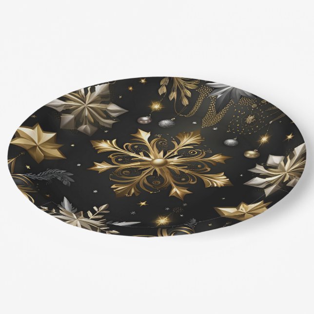 Chic Silver And Gold Snowflakes Paper Plate (Angled)