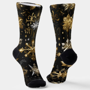 Chic Silver And Gold Snowflakes Socks