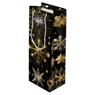 Chic Silver And Gold Snowflakes Wine Gift Bag