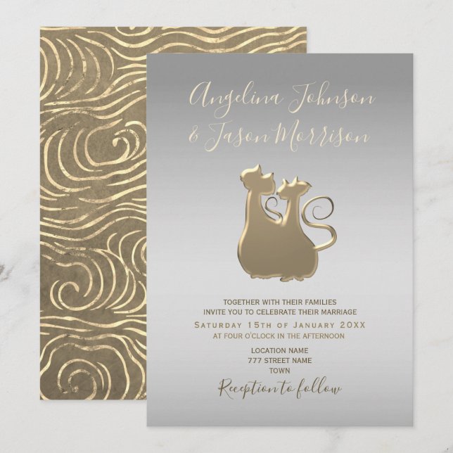 Chic Silver and Gold Wedding Invitation (Front/Back)