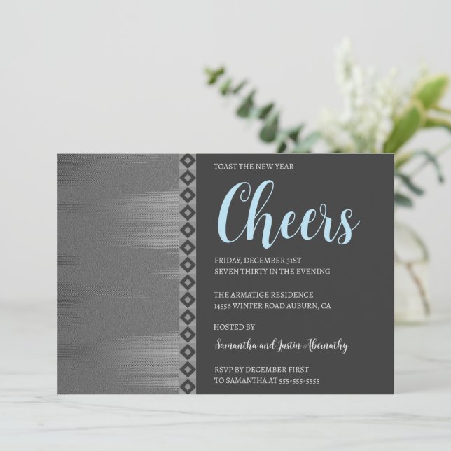 Chic Silver Art Deco New Years Invitation (Standing Front)