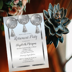Chic Silver Balloons,Frame,Retirement   Invitation