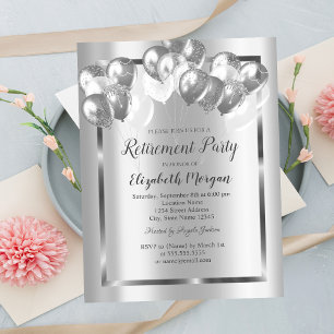 Chic Silver Balloons,Frame,Retirement   Invitation
