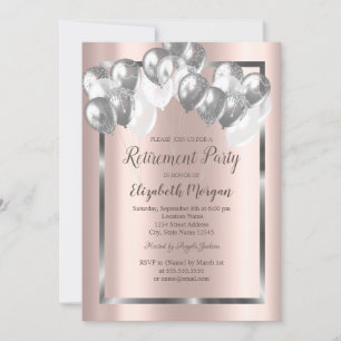 Chic Silver Balloons,Frame,Rose Gold,Retirement Invitation