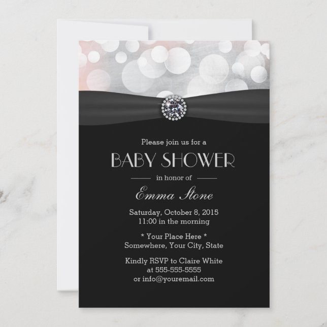 Chic Silver & Black Diamond Baby Shower Invitation (Front)