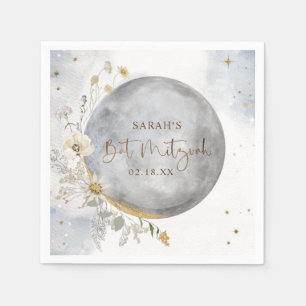 Chic Silver, Blue, Gold Celestial Moon Bat Mitzvah Napkin