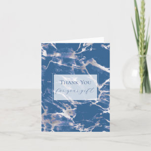 Chic Silver Blue Marble Wedding Thank You