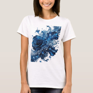 Chic Silver BLUE ROSE WITH CRYSTALS Graphic Tee