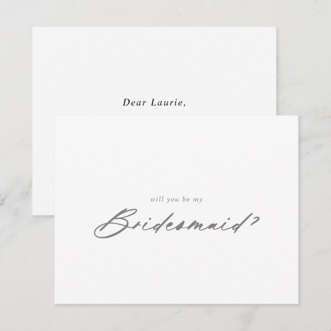 Chic Silver Bridesmaid Proposal Note Card (Front/Back)