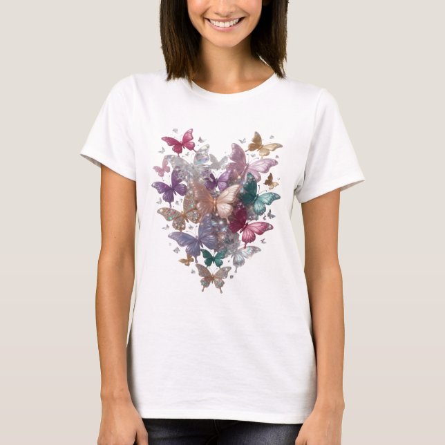 Chic Silver BUTTERFLIES HEART Shirt Design (Front)