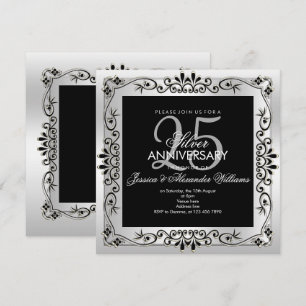 Chic Silver Decorative Framed 25th Anniversary Invitation