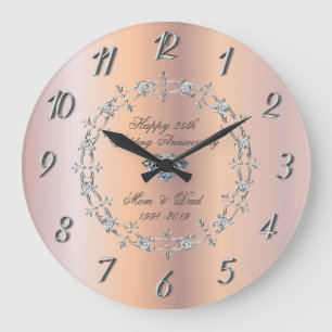 Chic Silver Diamonds  25th Wedding Anniversary Large Clock
