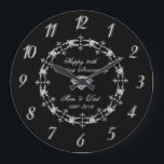 Chic Silver Diamonds 25th Wedding Anniversary Large Clock<br><div class="desc">Elegant silver diamonds wedding anniversary clock.</div>