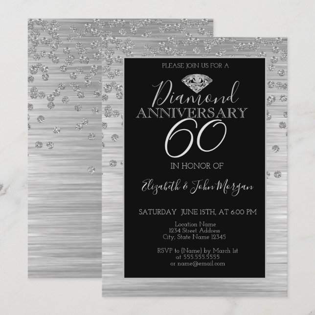 Chic Silver Diamonds Wedding Anniversary Invitation (Front/Back)