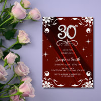Chic Silver Floral Frame Burgundy 30th Birthday